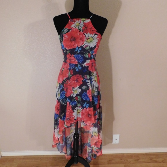 B Darlin Dresses & Skirts - Red Blue and White HI Low Floral Dress